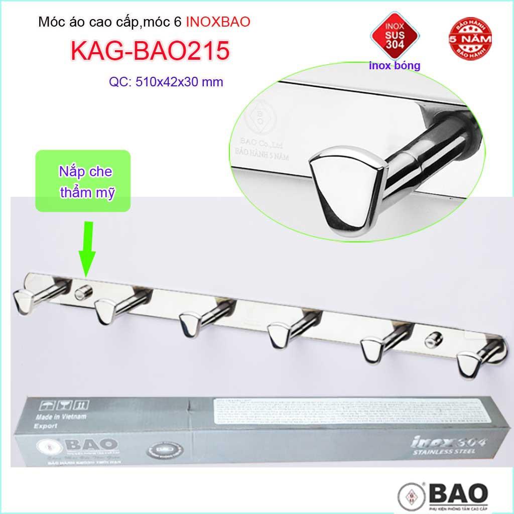 Móc 6 Inox Bảo KAG-BAO215, móc áo phòng tắm SUS304 dập sáng bóng sang trọng thiết kế tuyệt đẹp siêu bền