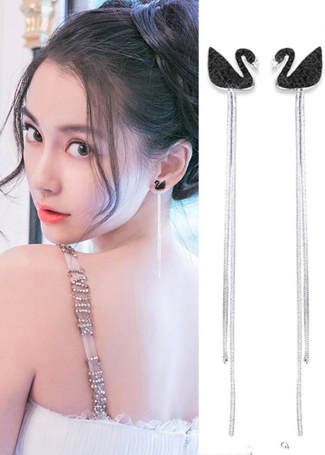 Bông tai thiên nga đen dáng dài Style Hàn Quốc