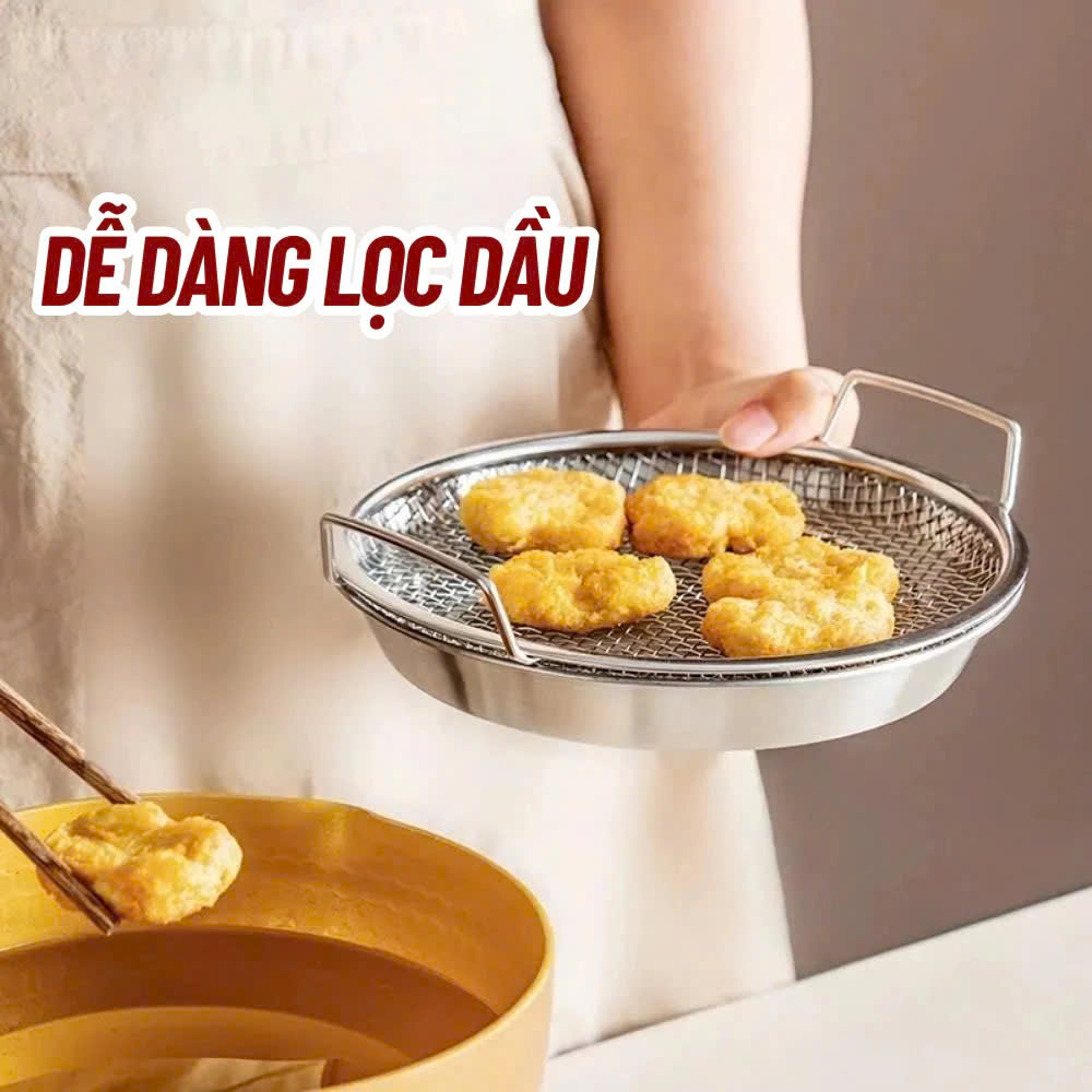 Set Khay Kèm Đĩa, Vỉ Lưới Lọc Dầu Chất Liệu INOX 304 Cao Cấp, Đựng Ráo Dầu Thức Ăn Chiên Rán Lọc Dầu 20cm - 25cm - HÀNG CHÍNH HÃNG MINIIN