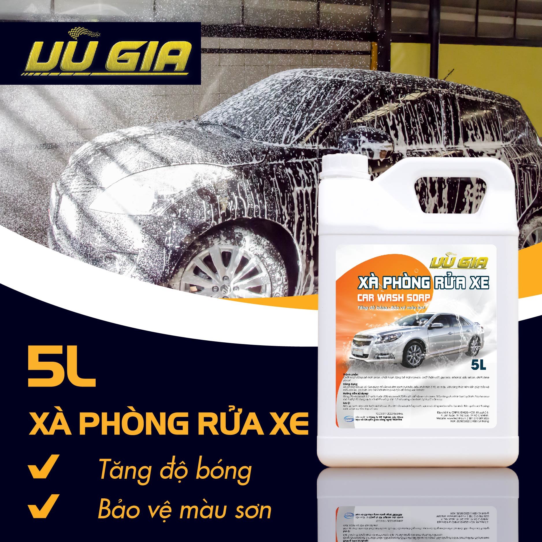 Xà phòng bọt tuyết rửa xe (5 lít) - Nước rửa xe bọt tuyết Vũ Gia đậm đặc, làm sạch nhanh và bóng xe - Thương hiệu Unitech