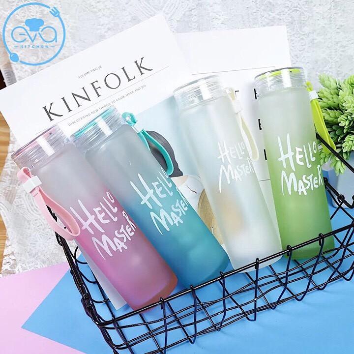 Bình Nước Thủy Tinh In Chữ Hello Master 400ML (Màu ngẫu nhiên)