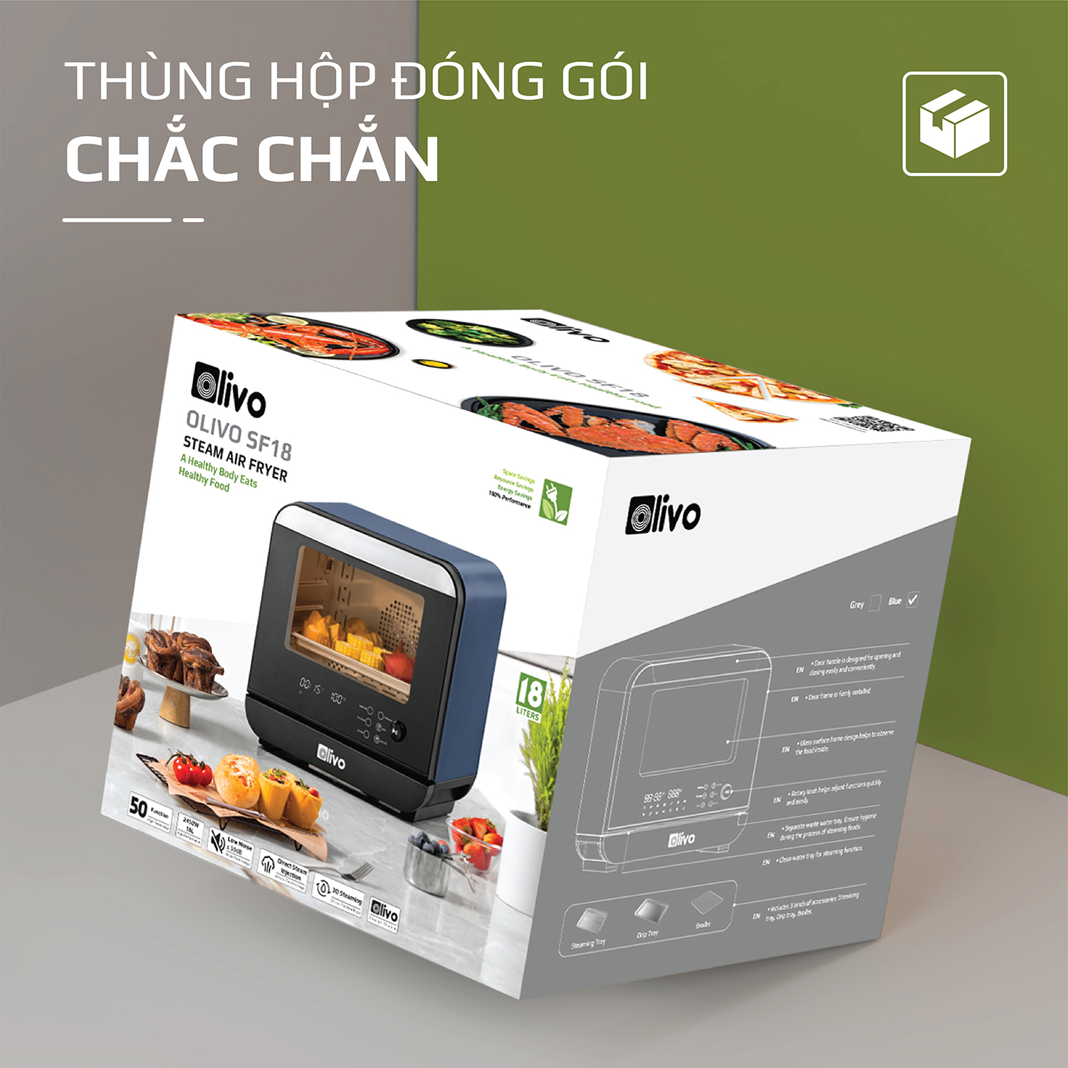 Nồi Chiên Hơi Nước OLIVO SF18 - 50 Chức Năng - Dung Tích 18L - Công Suất 2450W - Hàng Chính Hãng