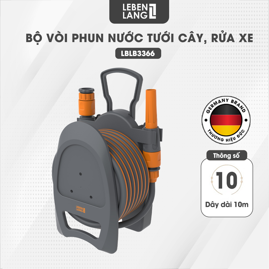 Vòi nước tưới cây, rửa xe đa năng Lebenlang LBLB3366 dây dài 10m, 2 đầu phun đi kèm - hàng chính hãng