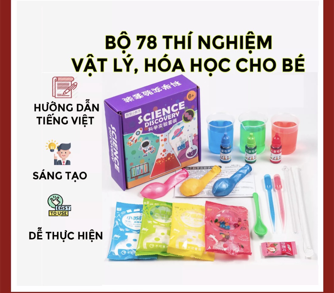 Bộ đồ chơi 78 thí nghiệm khoa học vật lý, hóa học cho bé khám phá khoa học có hướng dẫn và video