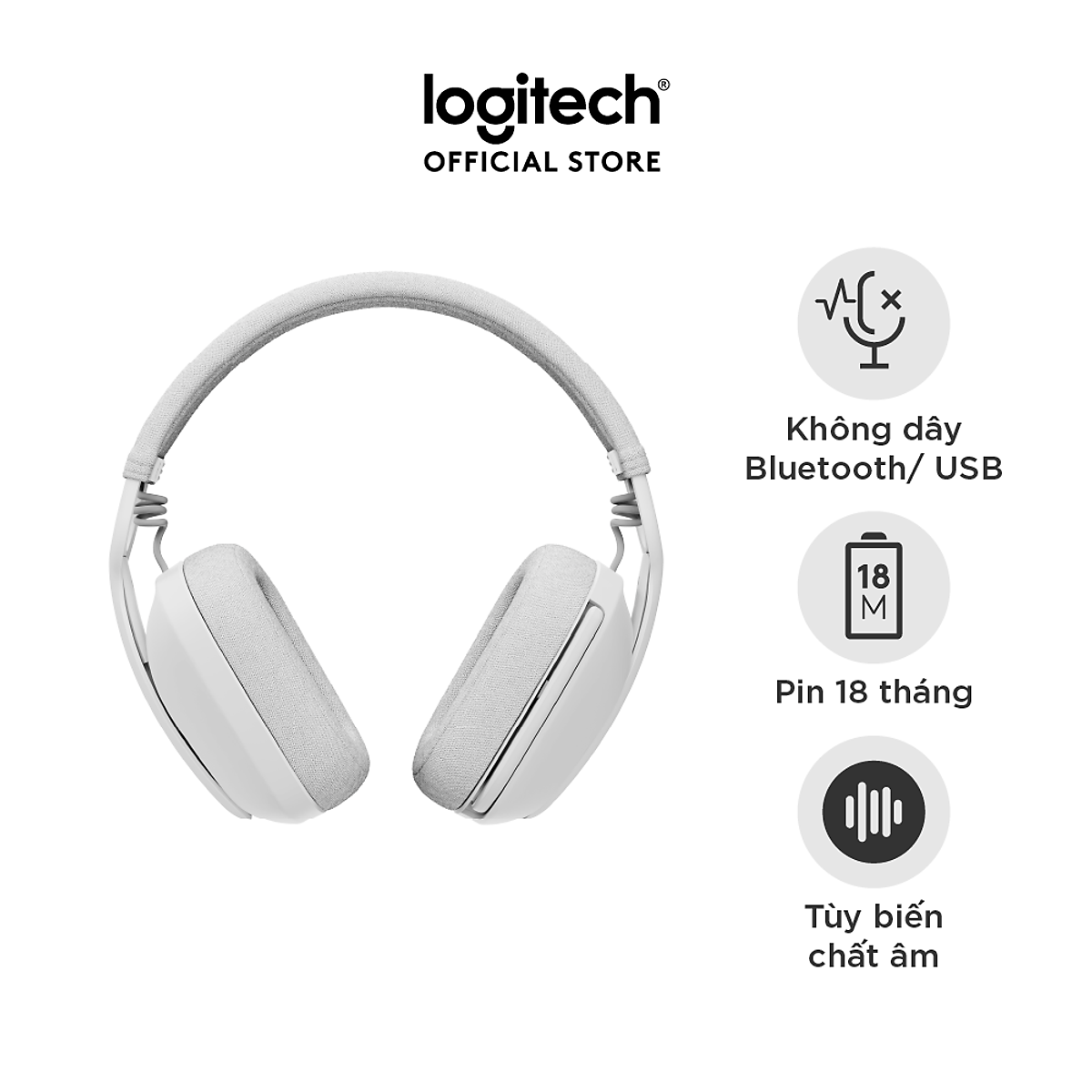 Tai nghe không dây Logitech Zone Vibe 100 nhẹ, với micrô khử tiếng ồn, Tai nghe Bluetooth Đa điểm Tiên tiến, Hoạt động với Teams, Google Meet, Zoom, Mac/PC -Hàng chính hãng