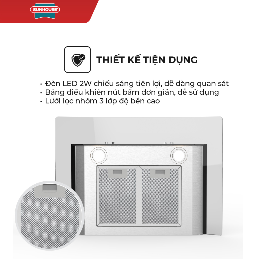 Máy hút mùi kính cong Sunhouse SHB6605-70-EC - Hàng chính hãng