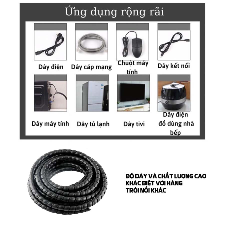 Cuộn dây xoắn ruột gà chống mài mòn, chống cuộn rối vòi nước rửa xe cao áp, dây bọc điện phi 6/8/10/12/16/20mm dài 4 mét