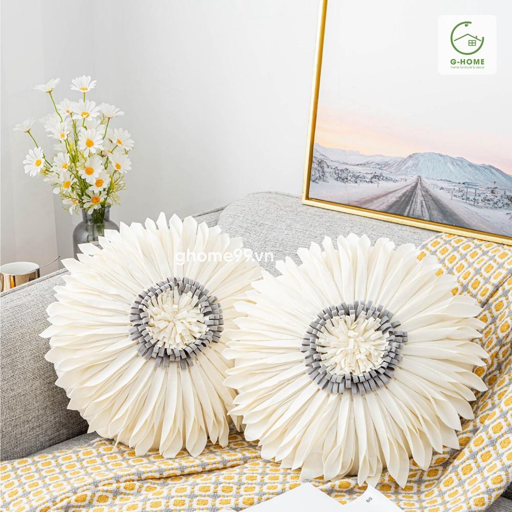Vỏ gối tựa lưng sofa vải nhung cao cấp Ghome, vỏ gối tròn họa tiết hoa mềm mại sang trọng VG21M4