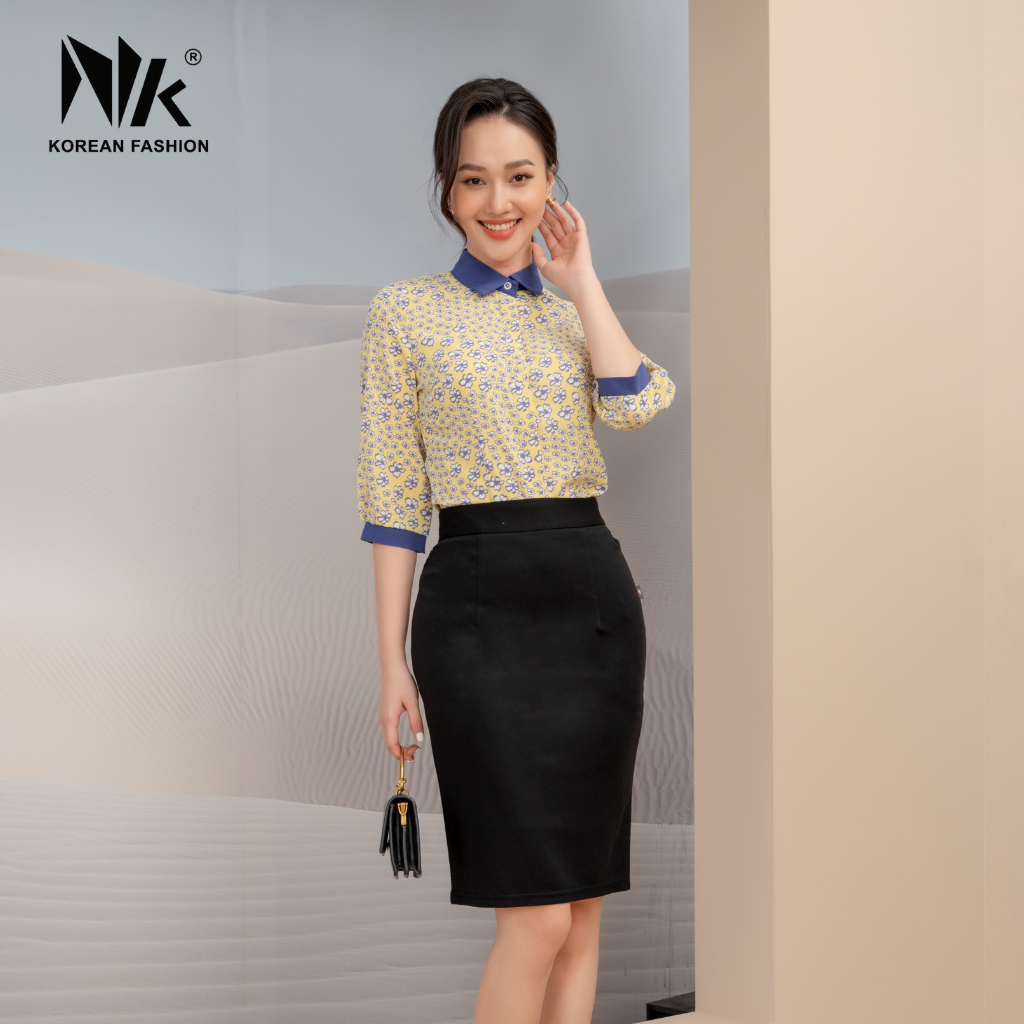 Áo Sơ Mi Nữ Công Sở Tay Lỡ NK Fashion NKSM2106011 Thiết Kế Cổ Đức Họa Tiết Hoa, Chất Liệu Nhập Hàn Cao Cấp Mềm Mịn