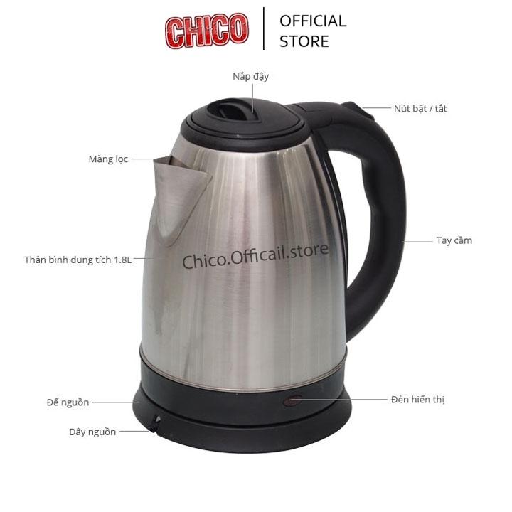 Ấm siêu tốc đun nước 1.8L, Ấm đun siêu tốc Electric Kettle inox hàng chất lượng cao