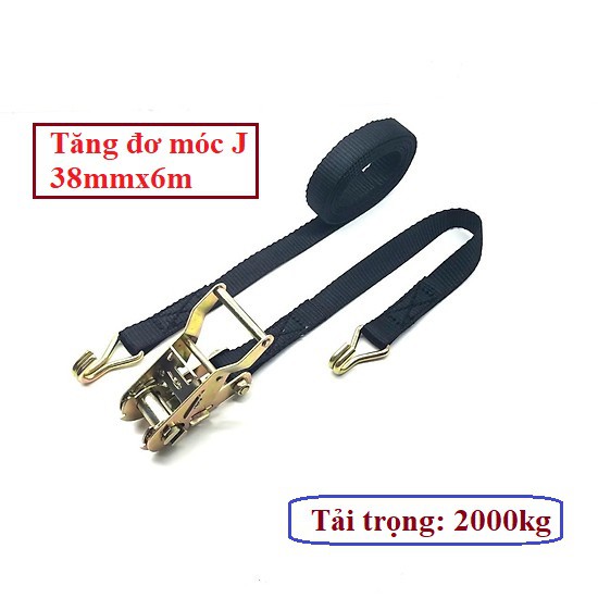 Dây đai tăng đơ siết hàng - Dây cảo móc chữ J 3.8cmx6m - Tải trọng 2000kg siết chằng hàng xe tải – Giao màu ngẫu nhiên