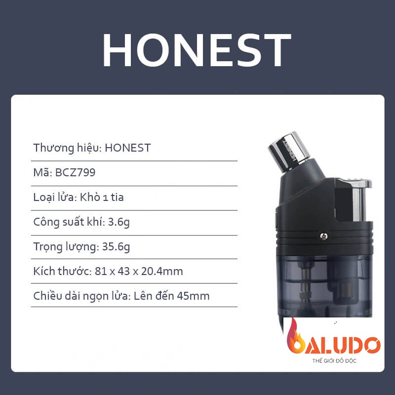 Bật lửa Honest khò 1 tia lửa chéo bình gas trong suốt BCZ-799