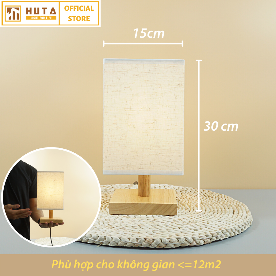 Đèn Ngủ HUTA Light For Life G3 Chao Vuông Độc Đáo Vingtage, Decor Trang Trí Phòng Ngủ, Điều Chỉnh Độ Sáng, Bóng Led Sáng Vàng Tiết Kiệm Điện