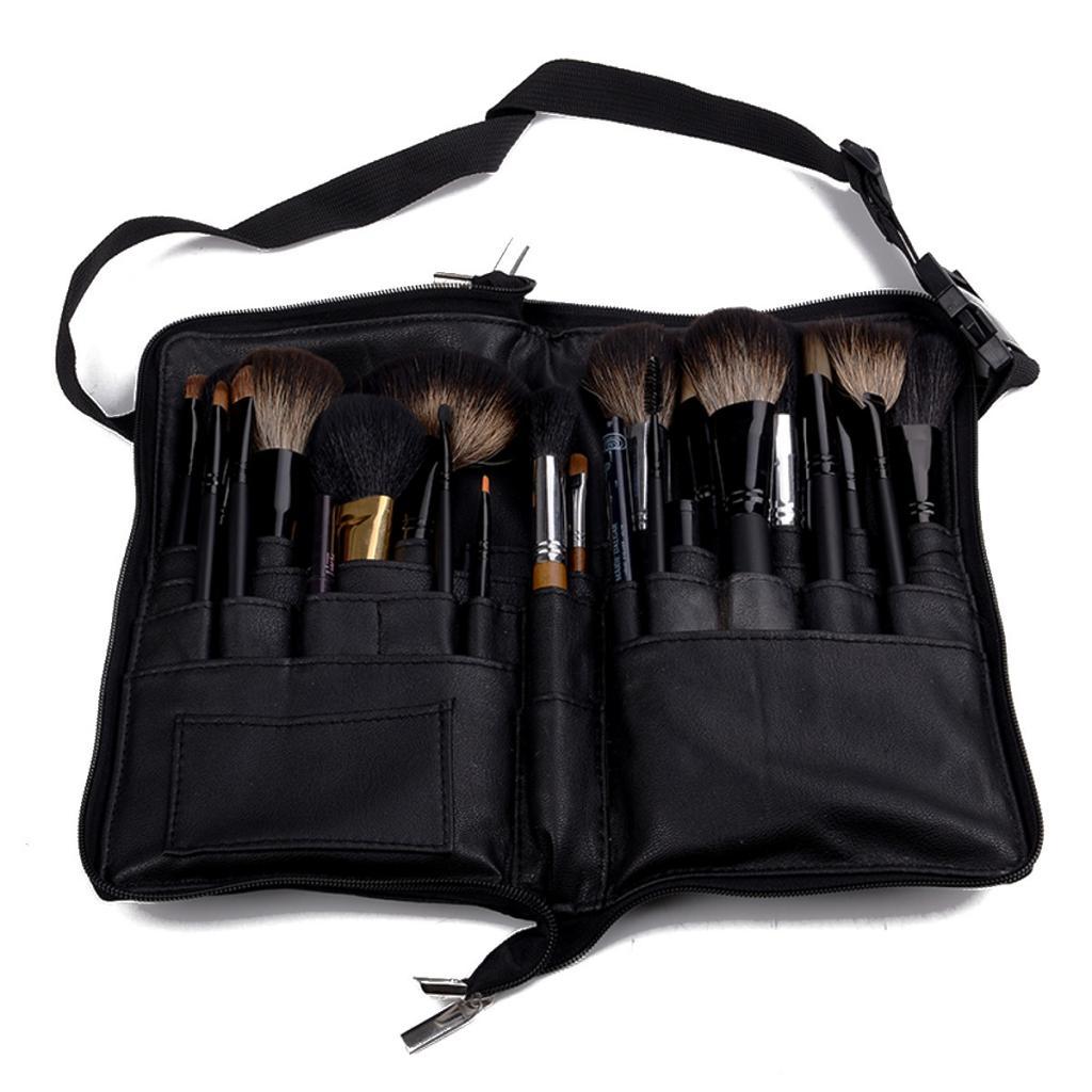 PU Leather Pencil Stationery Artist Case Makeup Cosmetic Brush Bag Belt Holder