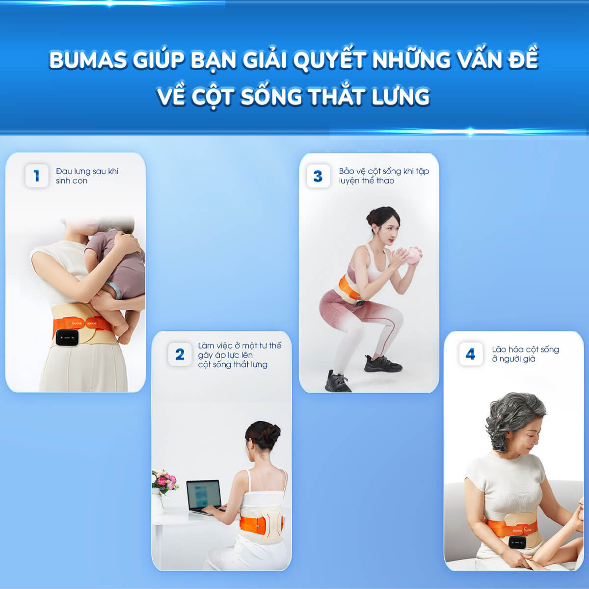 Máy Massage Lưng BUMAS M12 - Massage Rung Mô Phỏng Tay Người Kết Hợp Chườm Nóng, Đai Định Hình Cột Sống - Hàng chính hãng