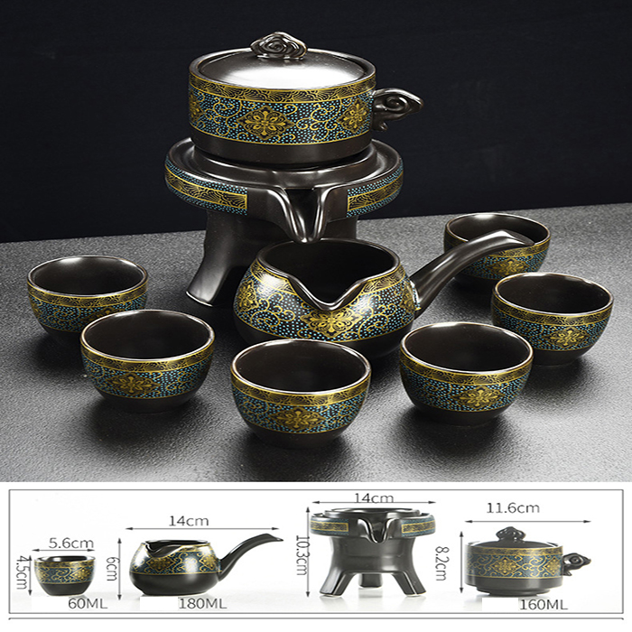 Bộ ấm chén pha trà cối xay sm008- Đỏ đen vàng 9 món - bộ ấm trà cao cấp