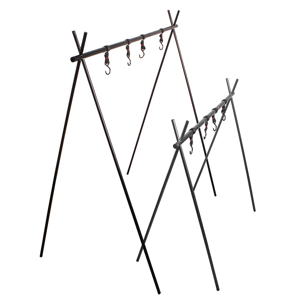 Collapsible Camping Cookware Hanging Rack with Hooks Lantern Stand Holder Outdoor BBQ Tool Clothes Storage Hanger Stand