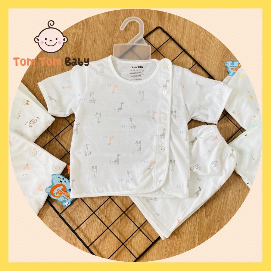 Bộ Quần Áo sơ sinh (1bộ) cotton cao cấp CUNCON | Mẫu Tay Ngắn Họa Tiết Cài Lệch | Size 1,2,3 cho bé sơ sinh - 9kg