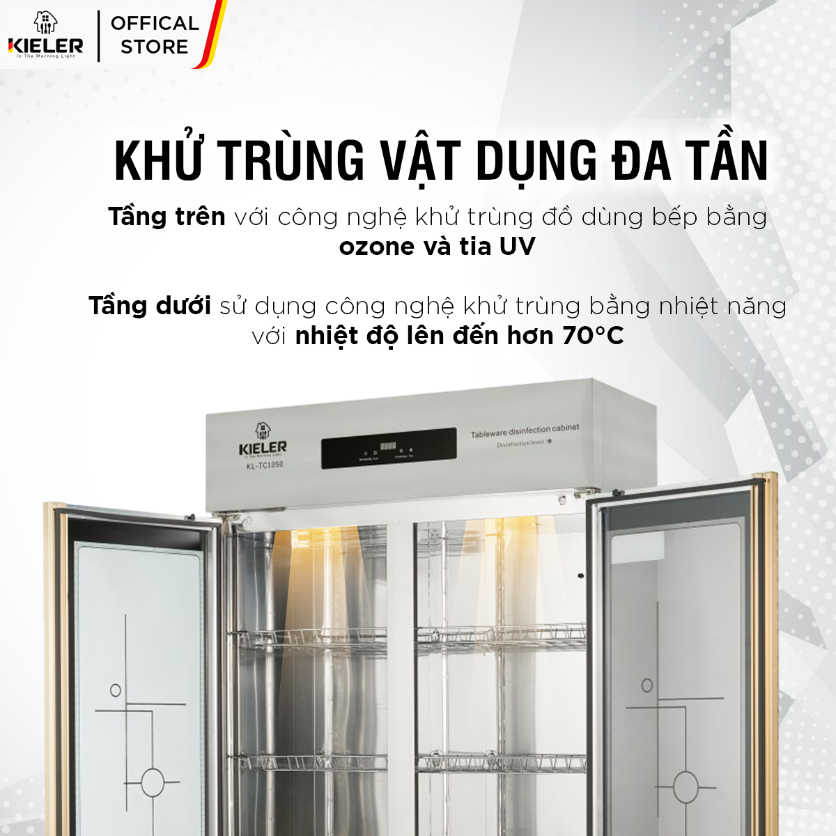 Tủ tiệt trùng cảm ứng Kieler KL-TC1050 khử trùng liên tục 24 giờ bằng ozone và tia UV dùng cho hộ gia đình, chung cư - Hàng Chính Hãng