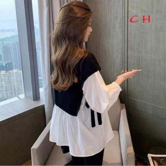 Áo phối vạt sơ mi nơ eo, áo phối vạt nơ eo ND11