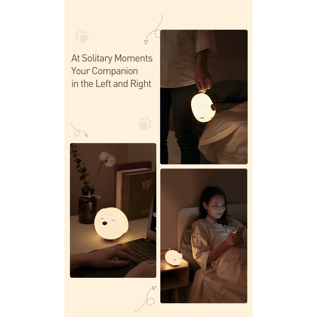 Đèn Ngủ Hình Thú Dễ Thương Cute Series Silicone Night Light Với Dung Lượng Pin 1100mah, Cảm Biến Sáng - Hàng Chính Hãng Baseus