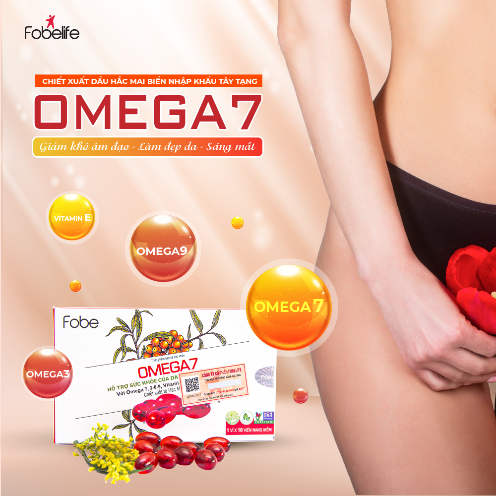 Viên Uống Giảm Khô Vùng Nhạy Cảm Giảm Da Nhăn Da Khô Làm Đẹp Da FOBE OMEGA 7 - Hộp 10 viên