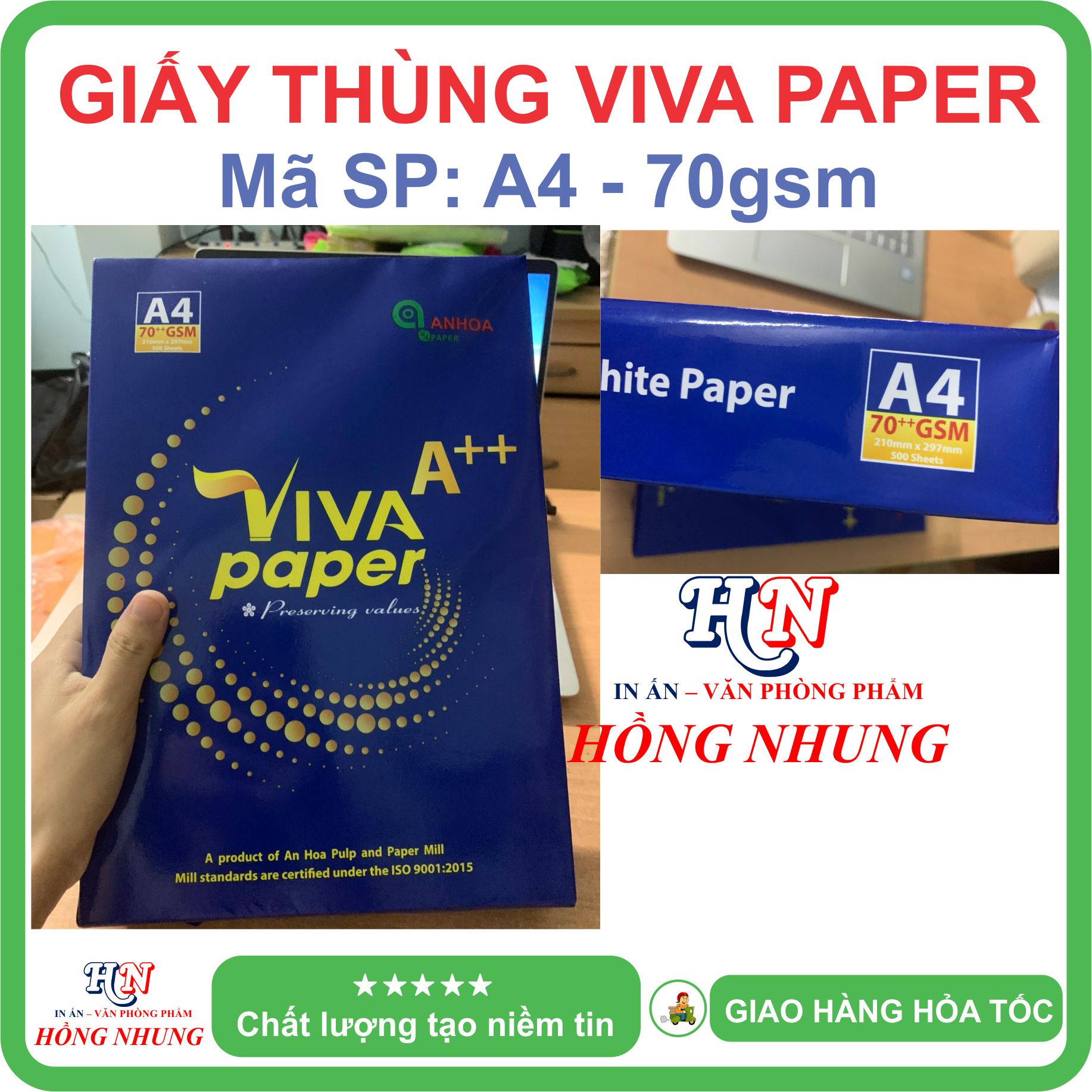 [ HỒNG NHUNG ] Giấy in Viva Paper A4, Định lượng 70gsm - Giấy thùng, trắng mịn, không lo kẹt giấy