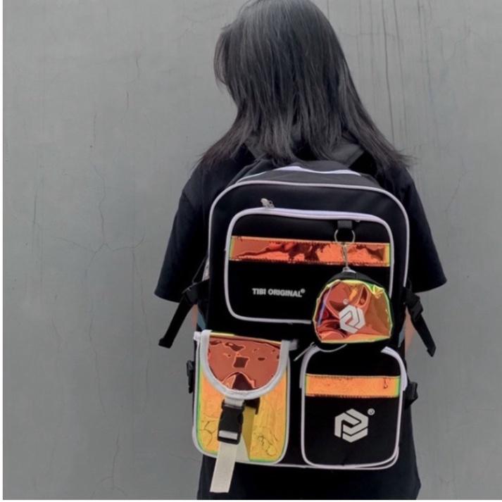 BALO nam nữ ba lô cặp đi học thời trang TIBI ULZZANG BASIC đi học HOLOGRAM Đen và Trắng | thegioibalo