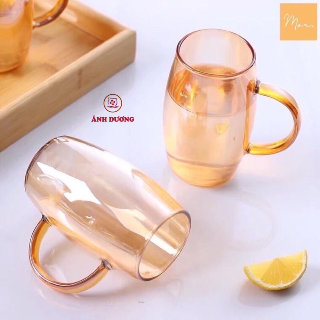 Bộ bình 6 cốc thủy tinh chịu nhiệt pha lê ánh vàng