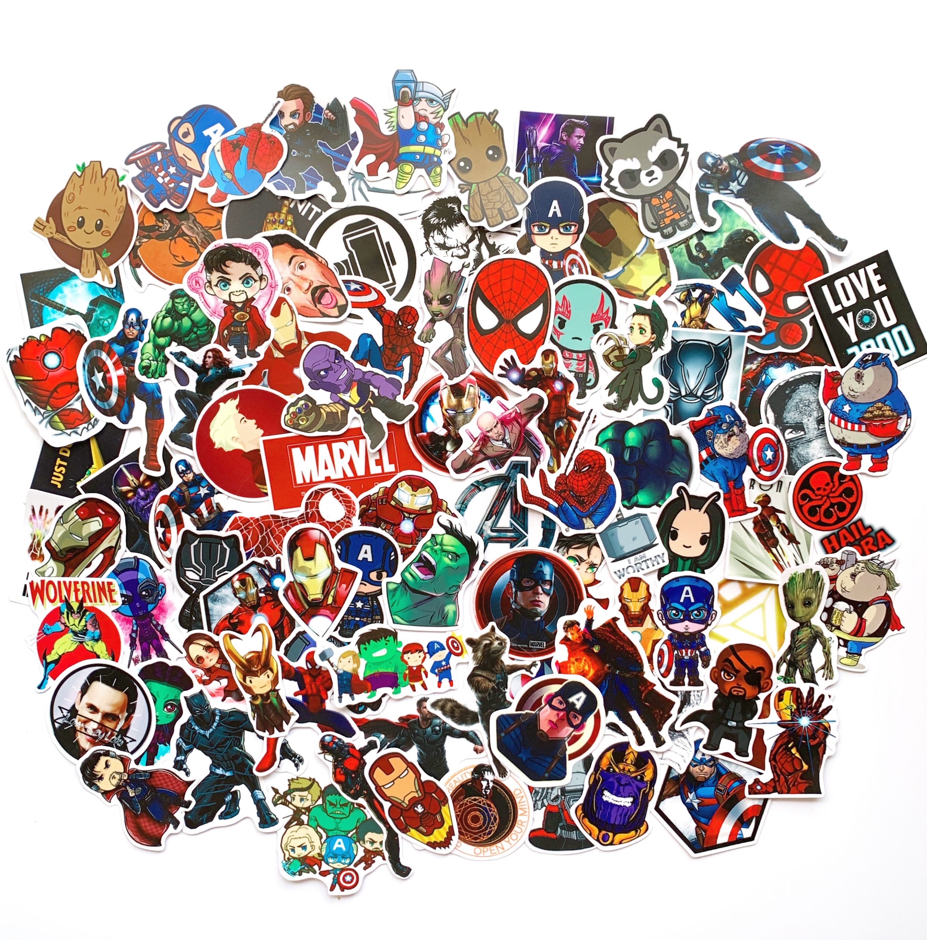 Sticker Marvel Siêu Anh Hùng - Chất Liệu PVC Chất Lượng Cao Chống Nước - Kích Thước 4-8cm