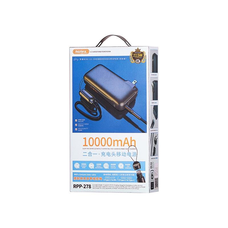 Pin dự phòng sạc nhanh Remax RPP-278 Glory Mini Series 10000mAh chân cắm 220v kèm cáp sạc - hỗ trợ QC 22.5W và PD 20W - Hàng Chính Hãng