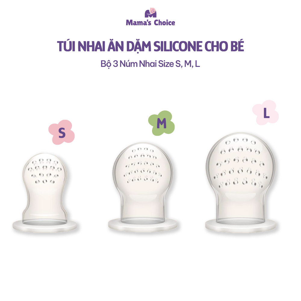 Túi Nhai Ăn Dặm Mama's Choice Cho Bé, Núm Nhai Hoa Quả Chống Hóc, Tặng Kèm 3 Size Núm Phù Hợp Bé Từ 4 Tháng Tuổi