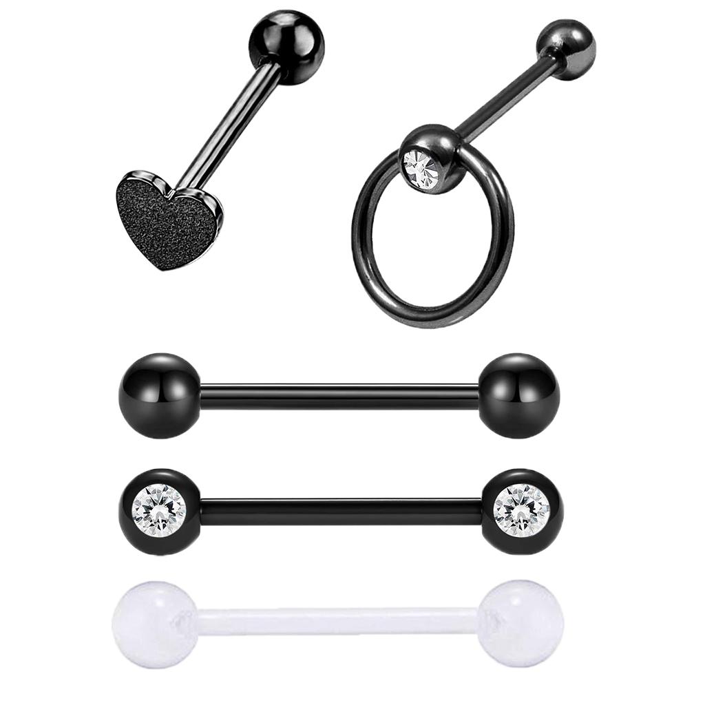 5 Pieces Stainless Steel Nose Lip Tongue Eyebrow Tragus Piercing Body Jewelry 14g for Women Men