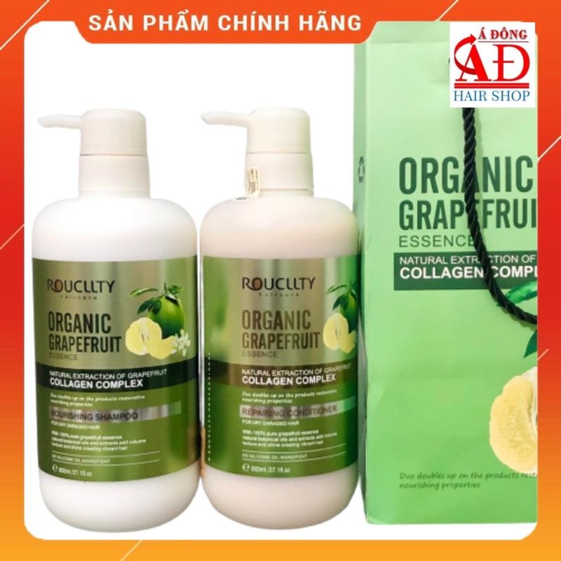 [+Tặng mũ trùm] BỘ DẦU GỘI XẢ BƯỞI ROUCLLTY ORGANIC GRAPEFRUIT COLLAGEN CHỐNG RỤNG MỀM MƯỢT 800ML*2