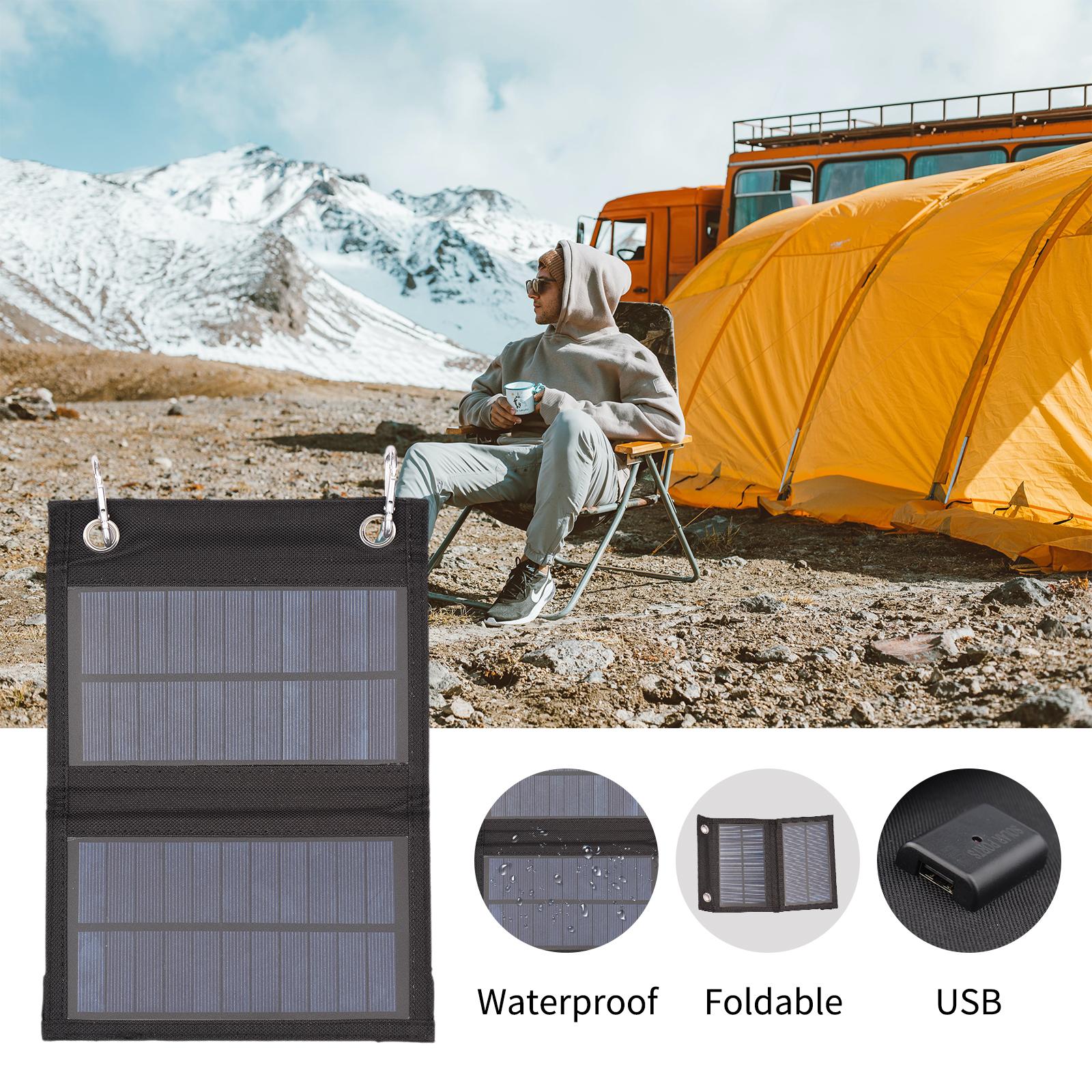 4W Foldable Solar Charger With USB Port 2PCS Carabiner Portable Solar Panel Waterproof Compact Solar Power Phone Charger