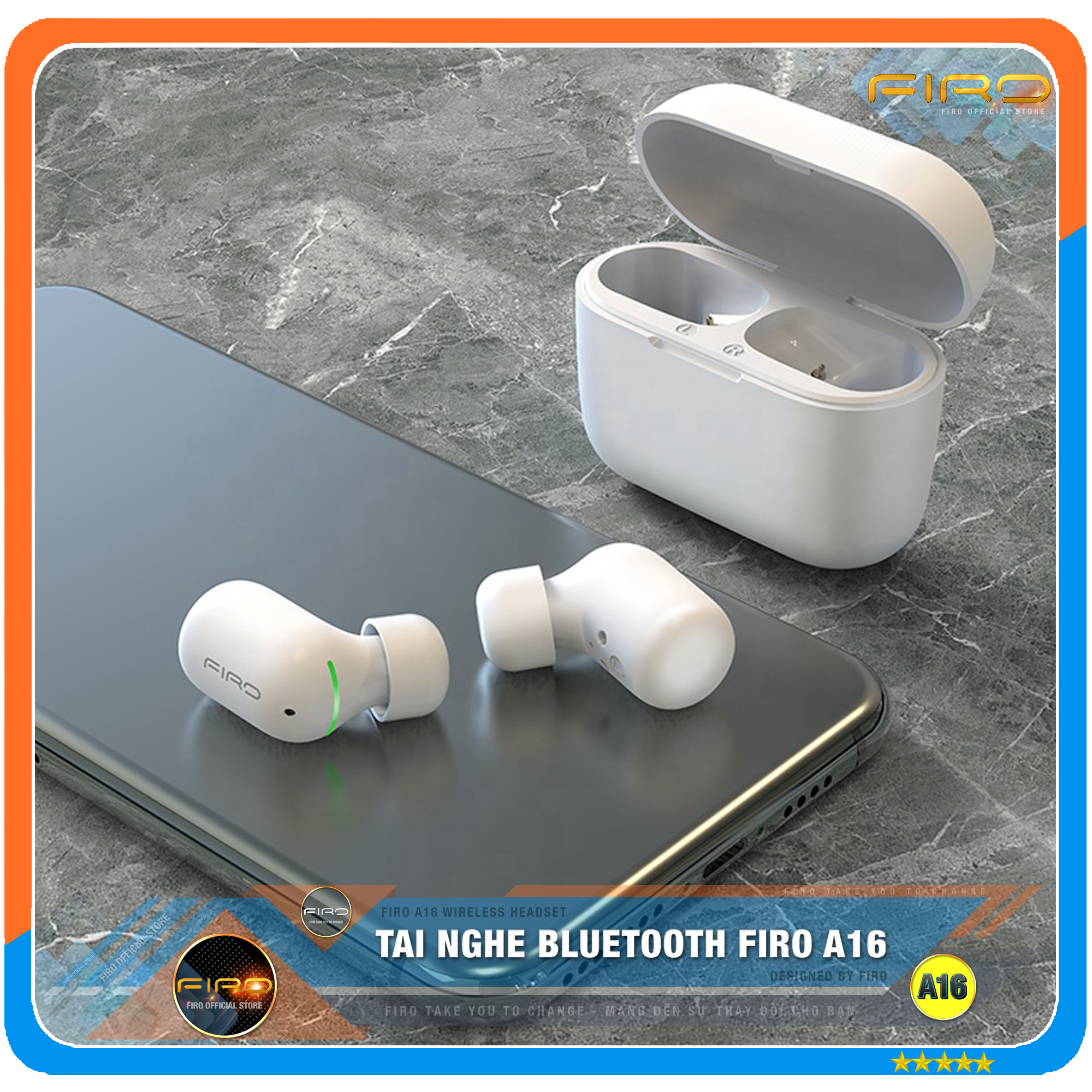 Tai Nghe Bluetooth FIRO A16 - Pin Dock Sạc 380mAh - Điều Khiển Cảm Ứng - Kháng Nước IPX5 - Thời Gian Sử Dụng 5 Giờ Liên Tục - Tai Nghe Bluetooth Nhét Tai Không Dây FIRO - Tai Nghe Gaming FIRO Cao Cấp - Hàng Chính Hãng