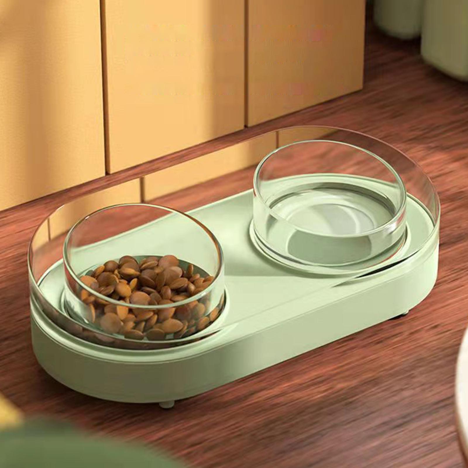 Glass Double Cat Water and Food Bowls Pet Feeder Waterer Pet Dispenser