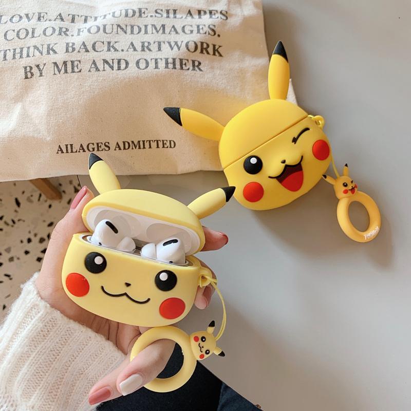 Airpods Pro Case_ Ốp Bảo Vệ Cho Airpods Pro Hình Pikachu Vàng_tặng kèm ngẫu nhiên móc khóa mèo con ngồi hộp