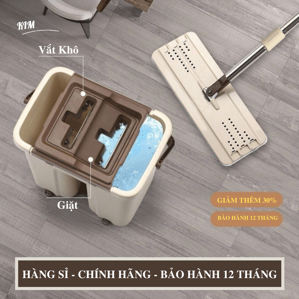 Chổi Lau Nhà - Cây Lau Nhà Tự Vắt – Xoay 360 Độ Thông Minh Kèm Thùng Vắt 2 Ngăn Size Lớn Bh-M1 - Hàng Chất Lượng