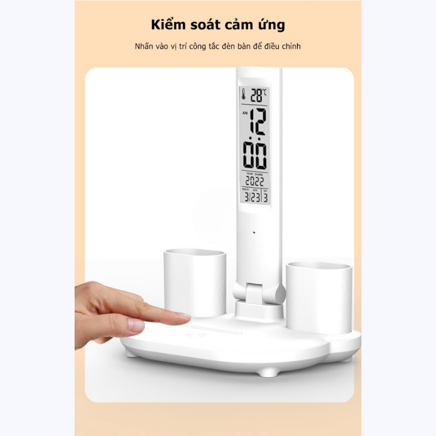 Đèn học chống cận chống cận, đèn đọc sách để bàn sạc pin 3 chế độ ánh sáng, màn hình LED hiện thị ngày - Hàng chính hãng