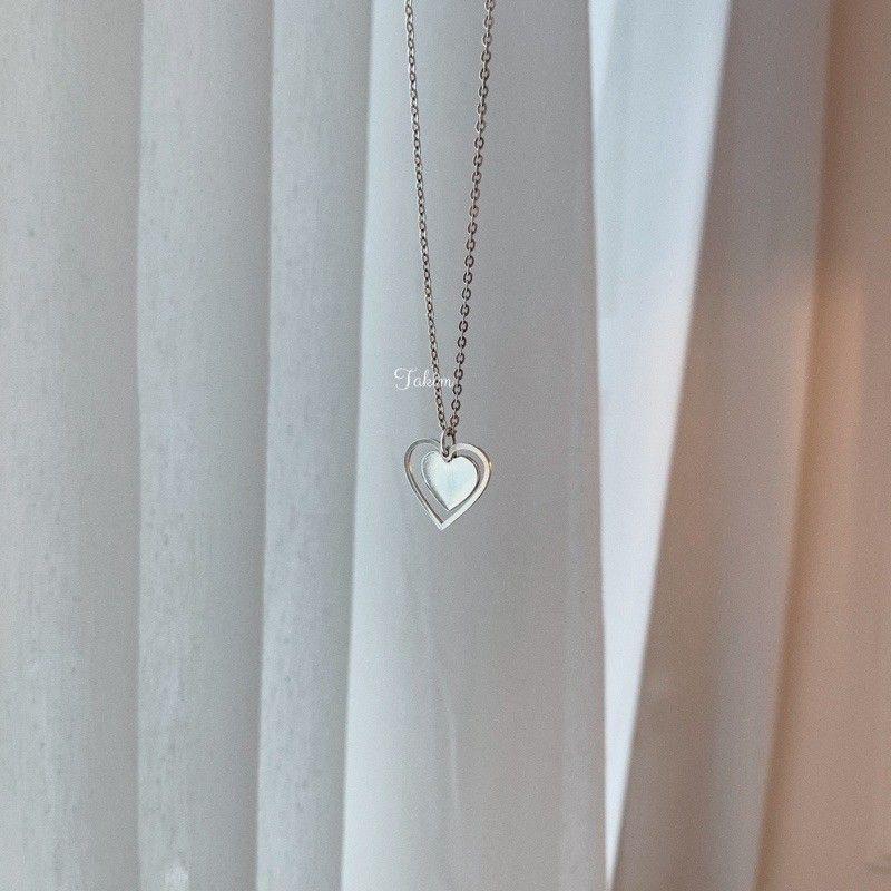Dây chuyền bạc mặt tim kép  YN JEWELRY