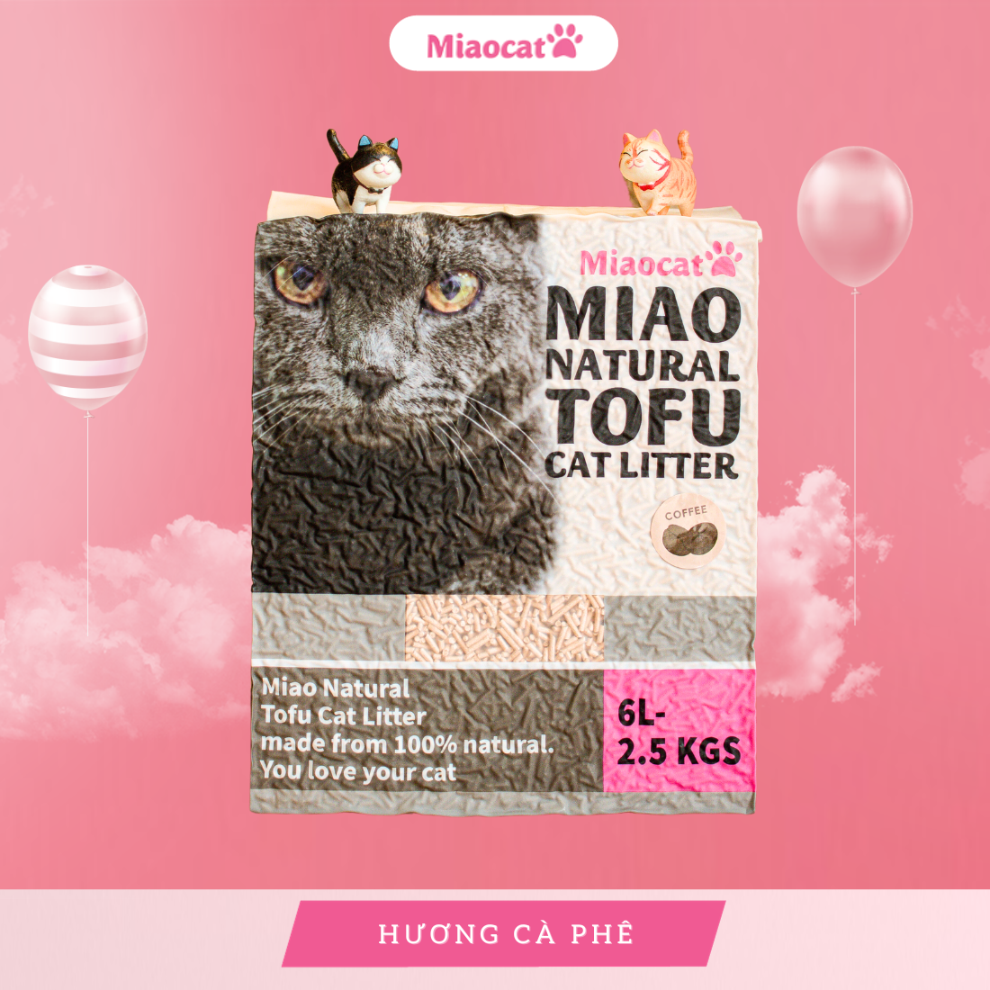 Cát vệ sinh đậu nành MIAO 6L cho mèo - Hương Coffee - MIAOCAT