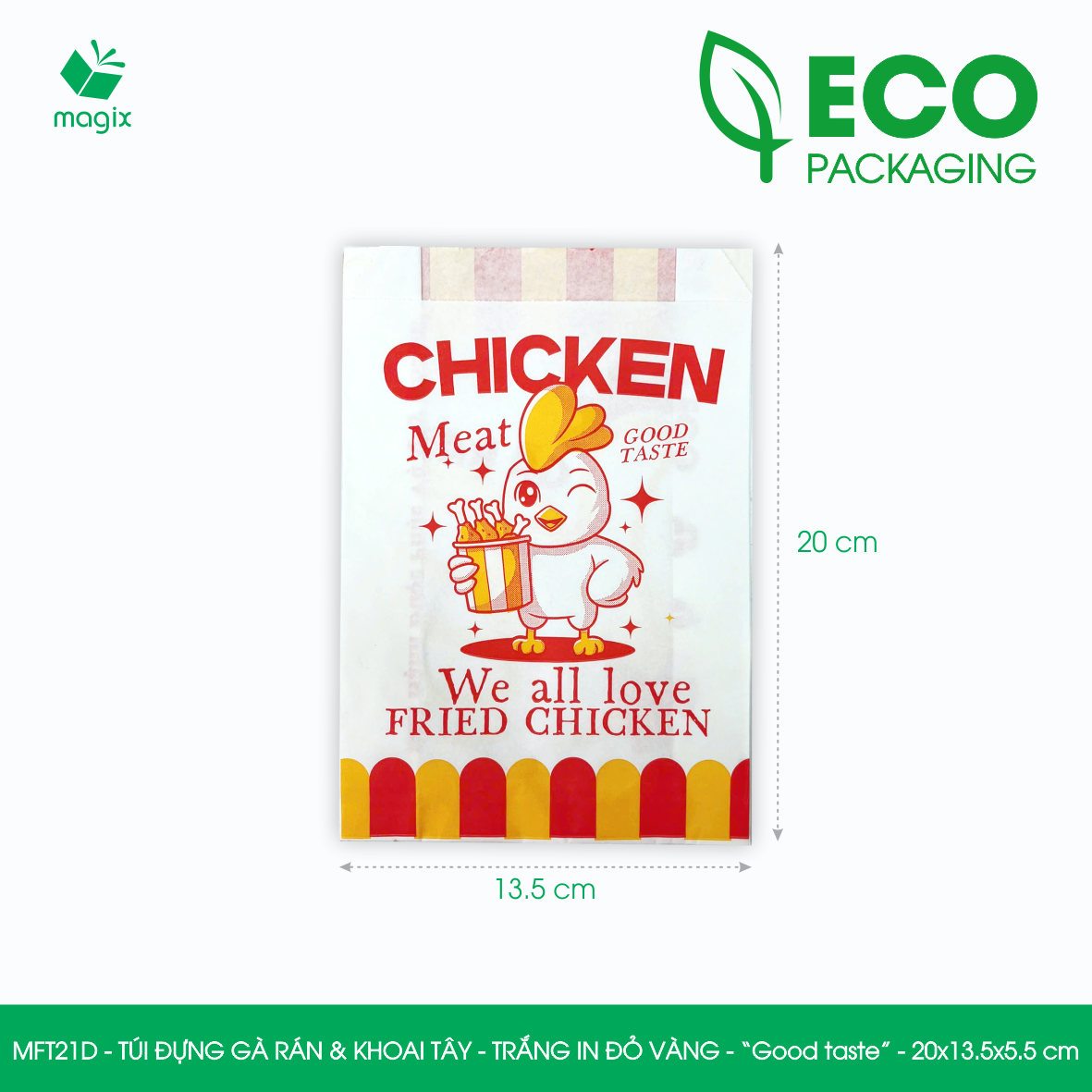 MFT21D - 20x13.5x5.5 cm - 500 Túi giấy MG đựng gà rán và khoai tây chiên, túi đựng thực phẩm