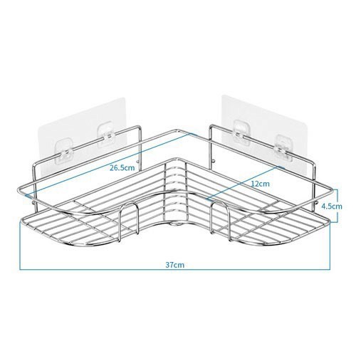 Kệ Góc Dán Tường INOX 304 siêu chắc, giá treo đồ nhà tắm, nhà bếp đa năng kèm 2 miếng dán dài