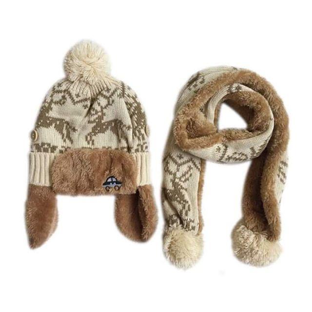 Khăn kèm nón len che tai cho bé