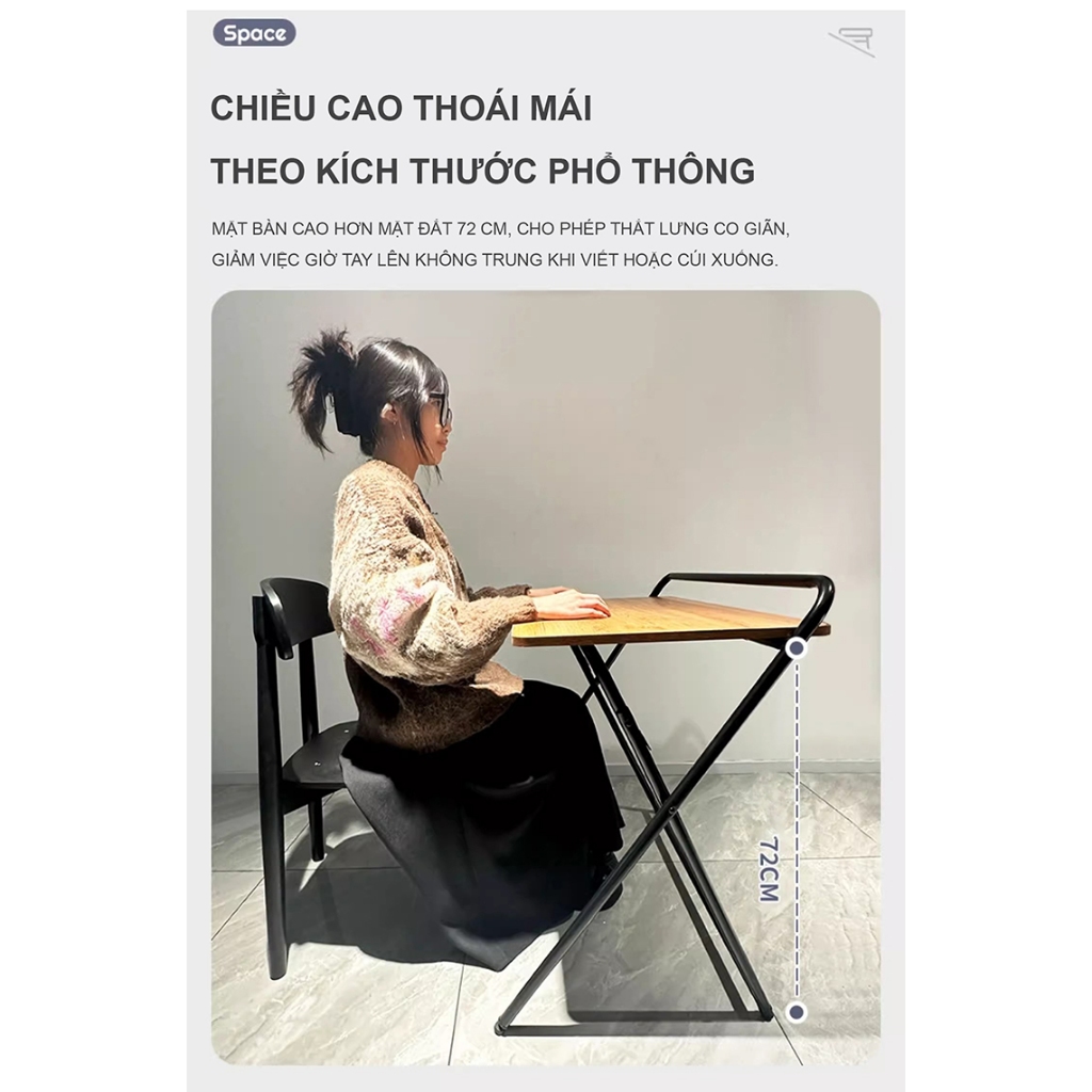 Bàn Làm Việc Gấp Gọn Khung Sắt Tĩnh Điện Chắc Chăn Mặt Bàn Phủ Melamin Chống Nước Chống Xước AM139