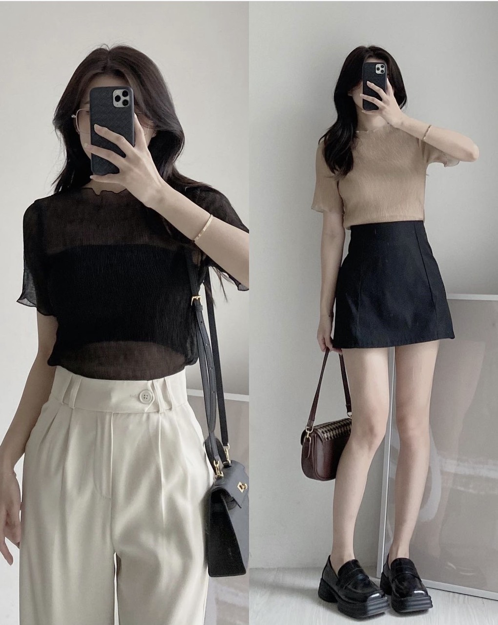 O THUN CROPTOP ỐNG + ÁO LƯỚI TAY NGẮN SUÔNG TRƠN ĐI TIỆC ĐI CHƠI DẠO PHỐ ĐI BIỂN ĐI LÀM CÔNG SỞ