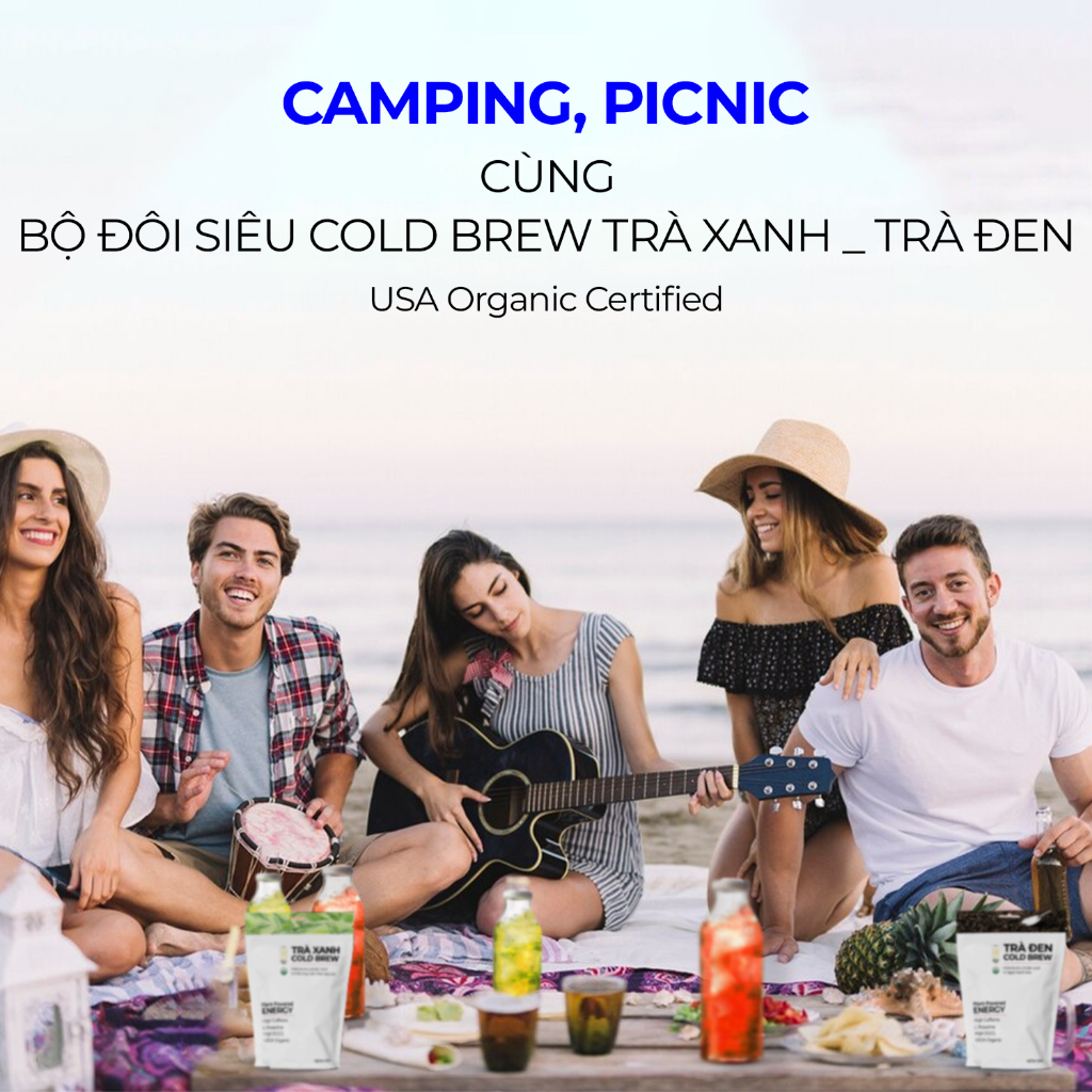 Combo Trà Cold Brew Trà Xanh &amp; Trà Đen Hữu Cơ - Chứng Nhận USA Organic, Nguyên Lá, Túi Zip 100g