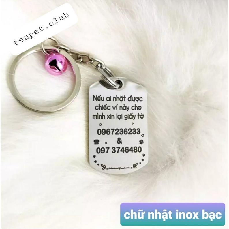 Thẻ tên, pet tag (tặng kèm chuông nhỏ) chất liệu inox, hợp kim nhôm khắc 2 mặt cho thú cưng (chó, mèo, thỏ, sóc