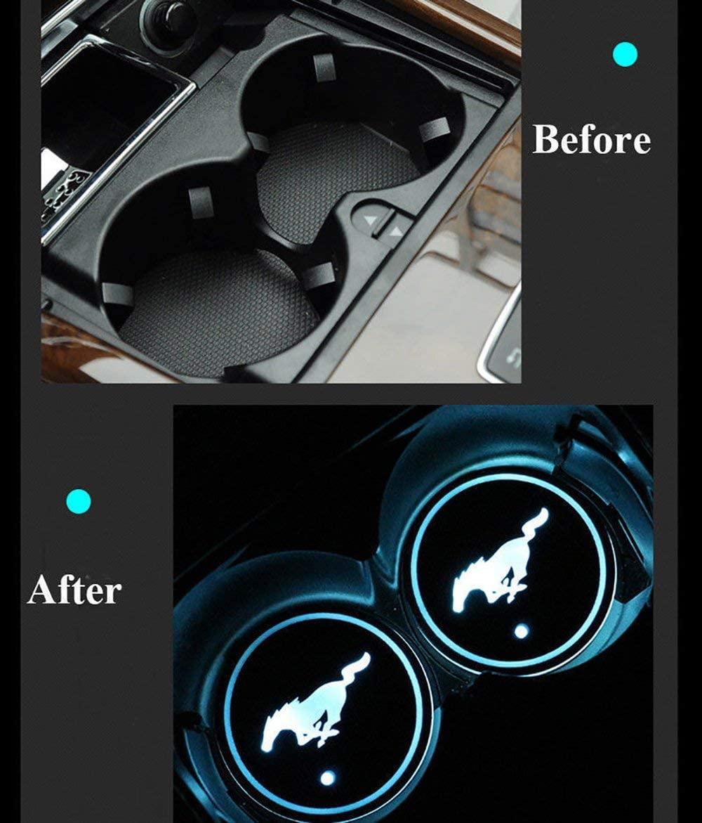 Đèn LED giữ cốc xe hơi cho Mustang, 2 miếng lót logo ô tô